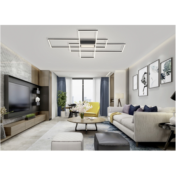 LED-Plafondlamp 100 cm, zwart metalen frame met afstandsbediening LED-Plafondlamp 100 cm, zwart metalen frame met afstandsbediening
