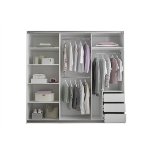 Kleerkast 215 cm, wit dekor met spiegeldeur Kleerkast 215 cm, wit dekor met spiegeldeur