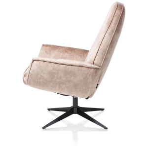 Fauteuil, kamelenkleurige Karese stof, met draaibare zwarte sterpoot Fauteuil, kamelenkleurige Karese stof, met draaibare zwarte sterpoot