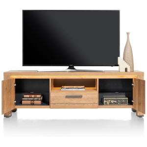 Lage kast 170 cm, natuurkleurig hout, met 2 deuren, 1 lade en 1 nis Lage kast 170 cm, natuurkleurig hout, met 2 deuren, 1 lade en 1 nis