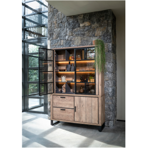 Buffetkast 210 cm, massief hout, met 2 glazen deuren en 2 lades Buffetkast 210 cm, massief hout, met 2 glazen deuren en 2 lades