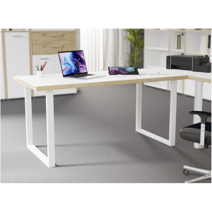 Bureautafel 160 cm, decor wit of artisan eik, metalen onderstel
