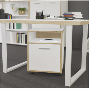 Ladenblok 52 cm, wit en artisan eik decor op wielen