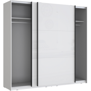 Kleerkast 220 cm, wit en wit hoogglans met schuifdeuren Kleerkast 220 cm, wit en wit hoogglans met schuifdeuren