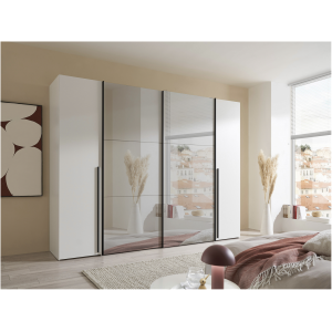 Kleerkast 267 cm, wit met spiegeldeuren en draaideuren Kleerkast 267 cm, wit met spiegeldeuren en draaideuren