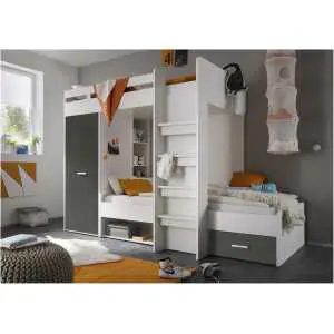 Hoogslaper 90x200 cm, wit met grey oxide en opberging