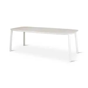 Eetkamertafel voor buiten 220 cm, sintered stone travertin en aluminium sand