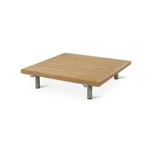 Salontafel 95x95 cm, teak naturel met aluminium grey onderstel