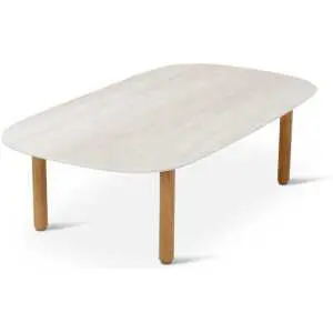 Table basse 120 x 65 cm, pierre frittée travertin et teck naturel