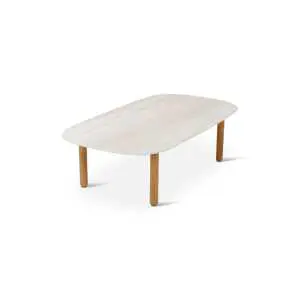 Salontafel 120 x 65 cm, sintered stone travertin en teak naturel