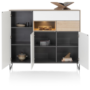 Dressoir 160 cm, houtafwerking, met 3 deuren, 2 lades en 1 open nis Dressoir 160 cm, houtafwerking, met 3 deuren, 2 lades en 1 open nis