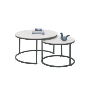 Salontafelset 80 cm, zwart, wit, keramiek, metaal Salontafelset 80 cm, zwart, wit, keramiek, metaal