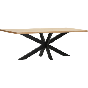 Promoties 4 Eettafel 220 cm, gelakte massieve eik, boomrand en zwart metalen mikadopoot