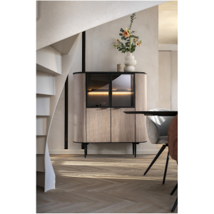 Highboard 125 cm, natuurlijk eikenhout, met 2 deuren en 2 glazen deuren Highboard 125 cm, natuurlijk eikenhout, met 2 deuren en 2 glazen deuren